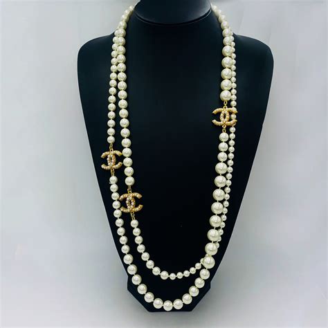 chanel glass pearls cc necklace|authentic chanel pearl necklace.